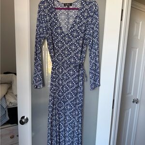 Lulu's Blue and White Long Sleeve Dress
